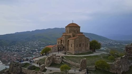 Aerial View of Historic Church on Hilltop