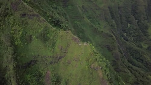 Aerial orbit of the abandoned secret Naval radar facility, Stairway to Heaven Haiku Stair Hike, Oahu