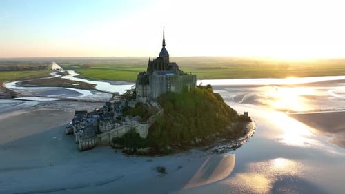 Aerial view of Mont Saint Michel in Normandy, France.