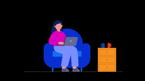 Flat Design Animation of a Woman Working on Laptop
