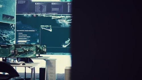 Federal Anti Terrorism Command Center with a Big Screen and Radar Surveillance