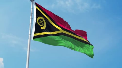 Realistic Vanuatu Flag Waving Loop in Blue Sky
