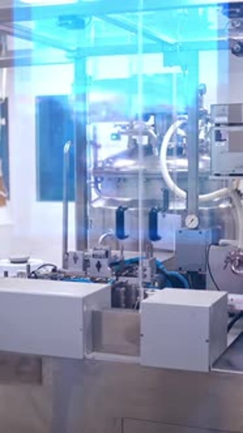 Herstellung von Pillen. Moderne automatisierte Ausrüstung in der pharmazeutischen Anlage. Apothekenindustrie.