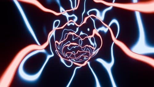 Abstract Futuristic Neon Light Tunnel with Dynamic Glowing Blue and Orange Lines in Seamless Loop.