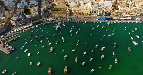 Aerial View of the Port of Marsaxlokk In Malta A Small Fishing Village with Traditional Colorful