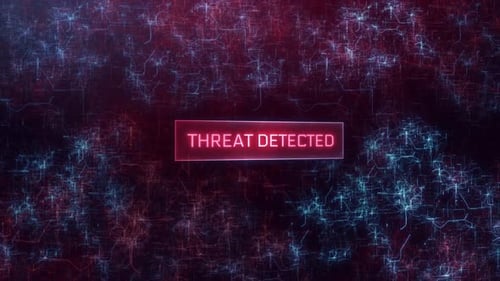 Conceito de ameaça detectada sobre fundo de redes escuras de computadores - 4K