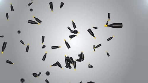 Seamless Loop of Falling Black Bottles with Yellow Caps