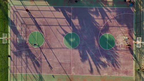Aerial View Slam Dunk Extravaganza Basketball Courts in Full Swing