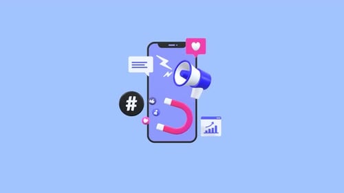 Animated 3D Social Media Marketing Icons with Smartphone