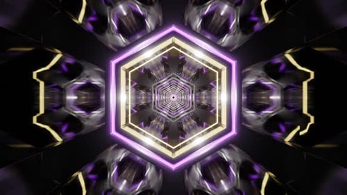 Purple And Yellow Neon Glowing Hexagoned Tunnel Background Vj Loop In HD
