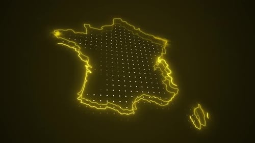 Electric Neon Outline Map of France Animation