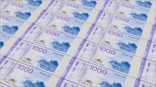 1000 NORWEGIAN KRONER banknotes printed by a money press