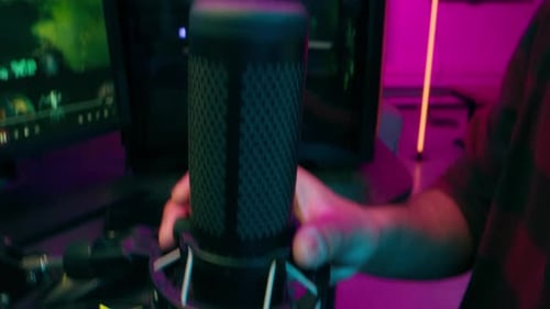 Close Up Microphone Arabian American Man Male Stream Play Video Game Mic Talk Competition Online