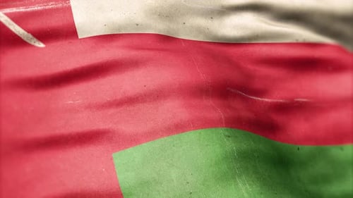 Waving Oman Flag Loop with Realistic Fabric and Grunge Texture