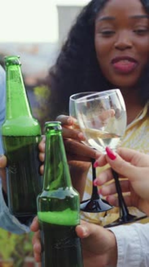 Front View of Goodlooking in High Spirits Diverse Young Group of People Which Have Mates Party on