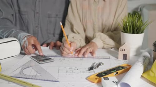 Architect Team Meeting Consult and Work for Architectural Construction Project Working