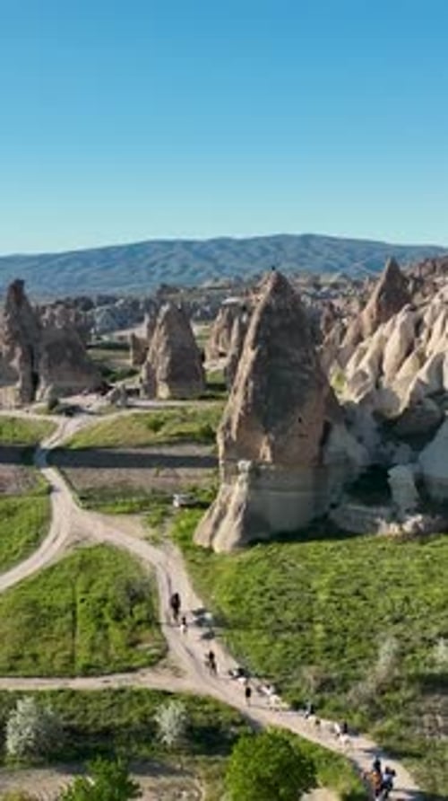 Vertical Video Horseback Riding in Cappadocia Aerial View