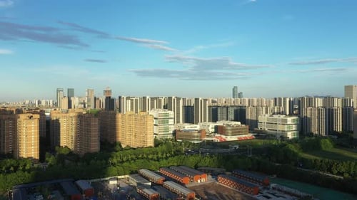 Aerial View of a Bustling City with Modern Skyscrapers Hangzhou China