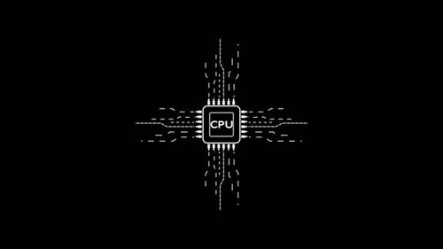 Animated CPU Icon with Flowing Circuit Lines