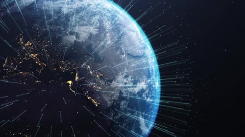 Concept de connectivité mondial avec lignes de connexion au réseau de communication mondial au-dessus de la planète Terre