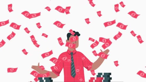 Flat Design Animation of Businessman with Raining Money