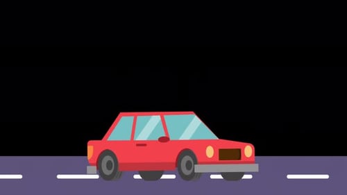 Red Car Driving On Road Near Beach In Summer On Alpha Channel 4K