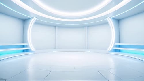 Futuristic White Virtual Studio Background with Blue Lights
