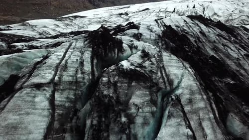 Aerial view of Sólheimajökull glacier texture, Iceland, in summer