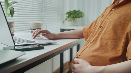 Anonymous Pregnant Office Worker Using Laptop