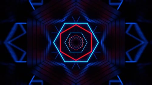 Blaues und rotes Spiegel-Neonprisma mit Weltraumhintergrund VJ Loop In 4K