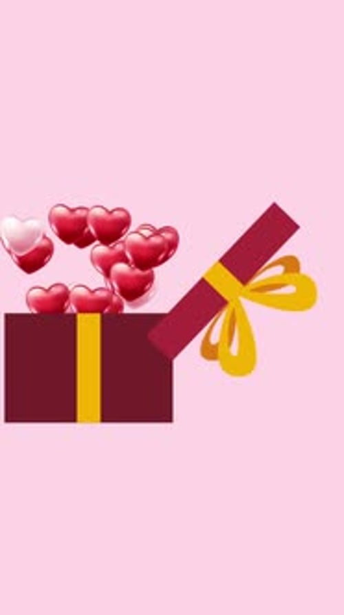 Animated Gift Box Opening with Floating Red Hearts