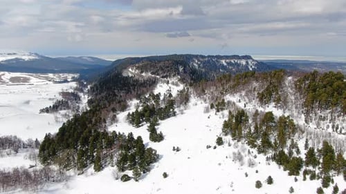 Beautiful Winter Mountain Landscape Aerial Shot Ski Resort Top View