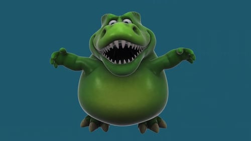 Fun 3D cartoon dinosaur doing fitness (with alpha channel included)