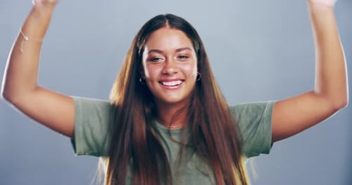 Happy Woman Dancing and Waving Her Hands