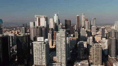 Scenic Panorama of LA Downtown Skyscrapers, Famous American Skyline view from Above