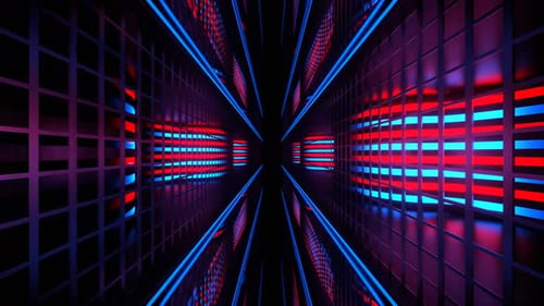 Red And Blue Wavy Neon Walls Behind Bars Tunnel Background Vj Loop In 4K