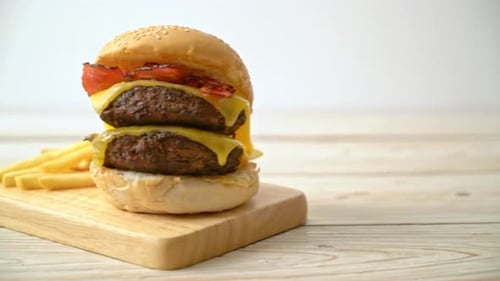 Double Cheeseburger with Bacon and Golden French Fries