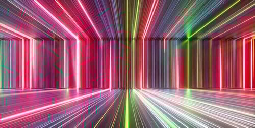 looping 3d animation, abstract neon background with glowing lines, ride inside the endless tunnel