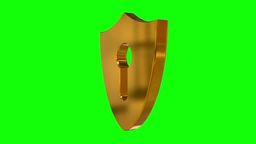 3D Golden Security Shield with Keyhole Rotation