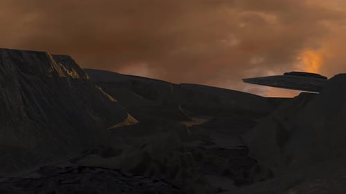 Fliegende Untertasse UFO über der Wüste bei Sonnenuntergang