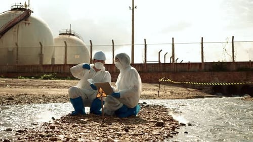 Scientists in Hazmat Suits Testing Water