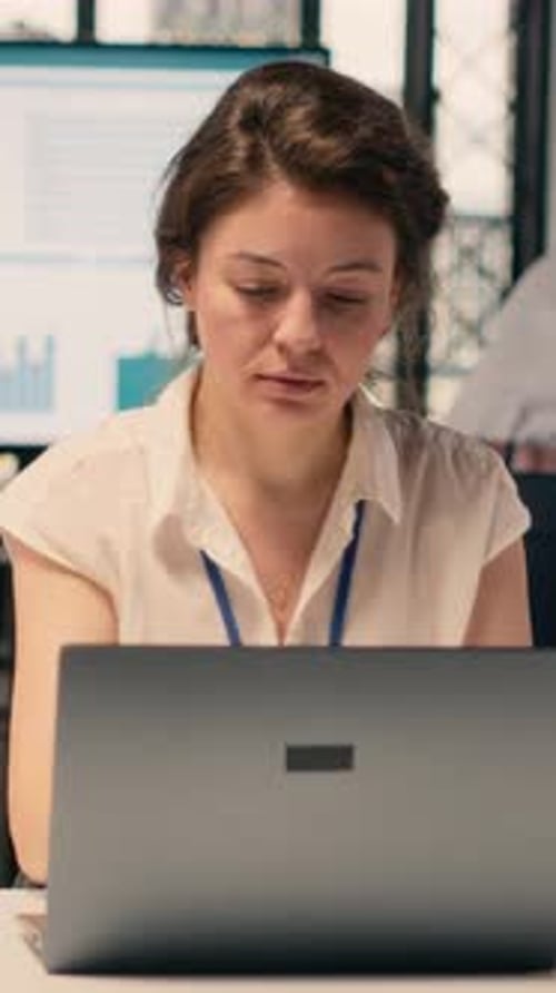 Vertical Video Portrait Businesswoman Data Analysis Forecasting Reports Corporate Office