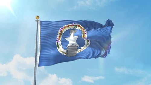 Realistic Northern Mariana Islands Flag Waving in Blue Sky