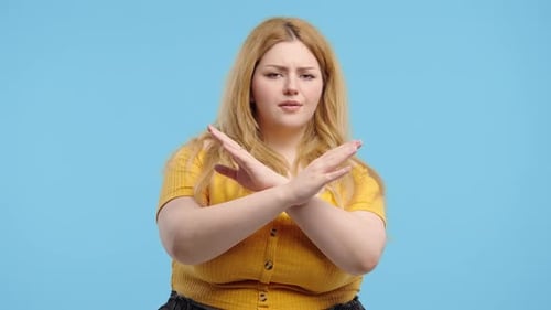 No Never Plus Size Woman Rejecting Gesture Stop Crossing Hands Ban Timeout