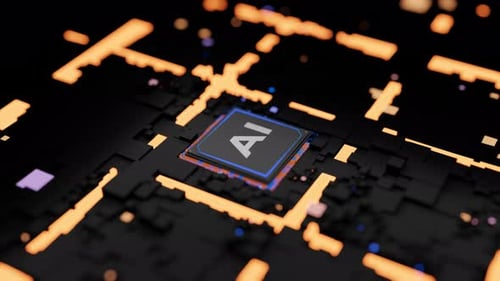 AI Processor Chip Integrating into Futuristic Circuit Board Background