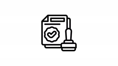 Minimalist Line Icon Animation of Document Approval with Checkmark Stamp