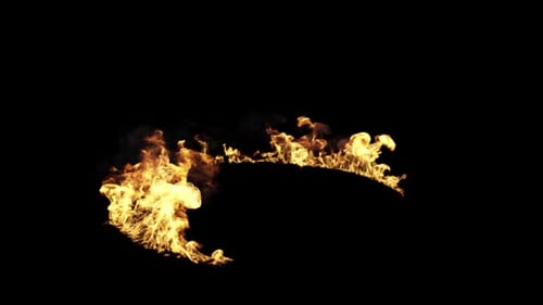 Circle of fire burning front view with transparent background