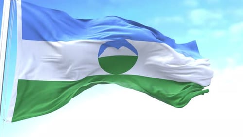 Waving Flag With Mountains And Blue Green Stripes
