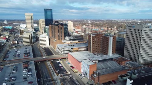 Lexington, Kentucky downtown skyline, aerial drone footage