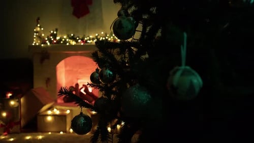 Cozy Christmas Fireplace Scene with Decorated Tree